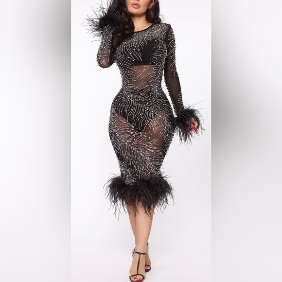 Fashion Nova Dresses & Skirts - Fashion Nova Black and Silver Embellished Midi Dress